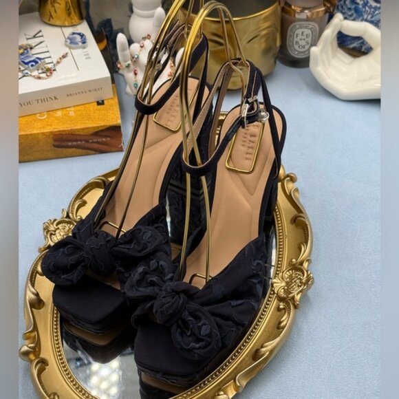 🆕 TED BAKER 🧿 NWOT MADDY Blue Floral Embroidered Bow Platform Sandals, Sz 6 - Picture 8 of 15